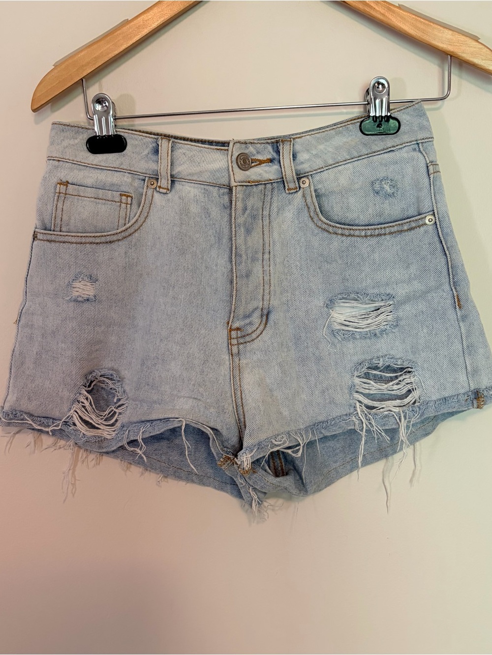 Brandy Melville Denim  Distressed Frayed Hem Cut Off Blue Jean Shorts Size 27